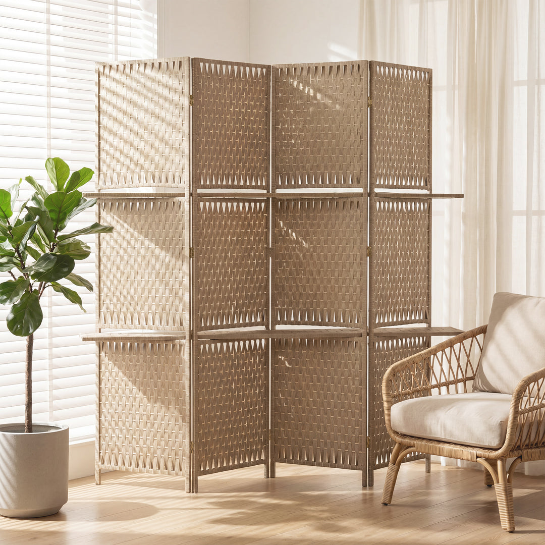 Wave Fibre Freestanding Folding Privacy Screen Panels, Room Divider, N