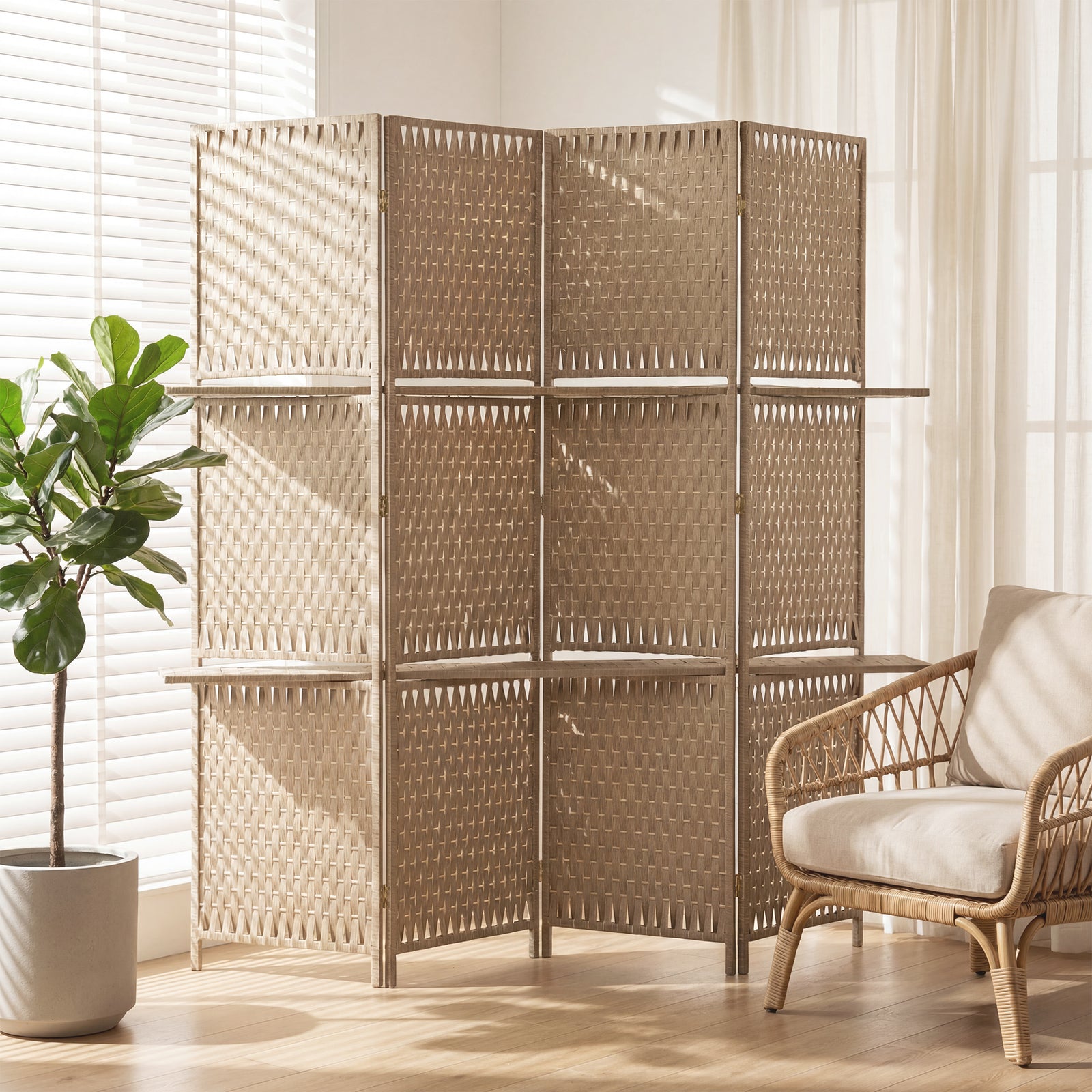 Wave Fibre Freestanding Folding Privacy Screen Panels, Room Divider, N