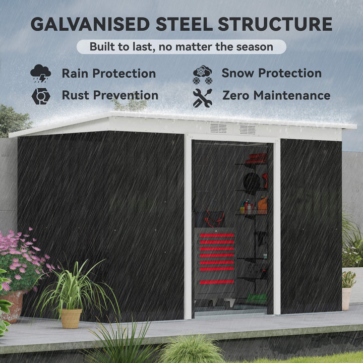 9ft x 4ft Metal Garden Shed, Outdoor Tool House with Foundation Kit, Ventilations and Double Doors, Dark Grey