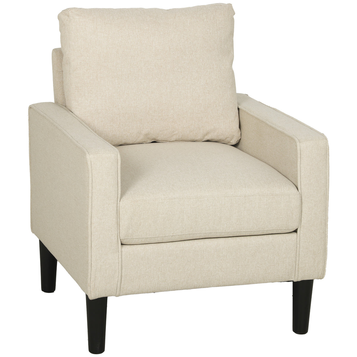 Accent Chair, Removable Pillow Linen Armchair with Comfy Spring - Cream