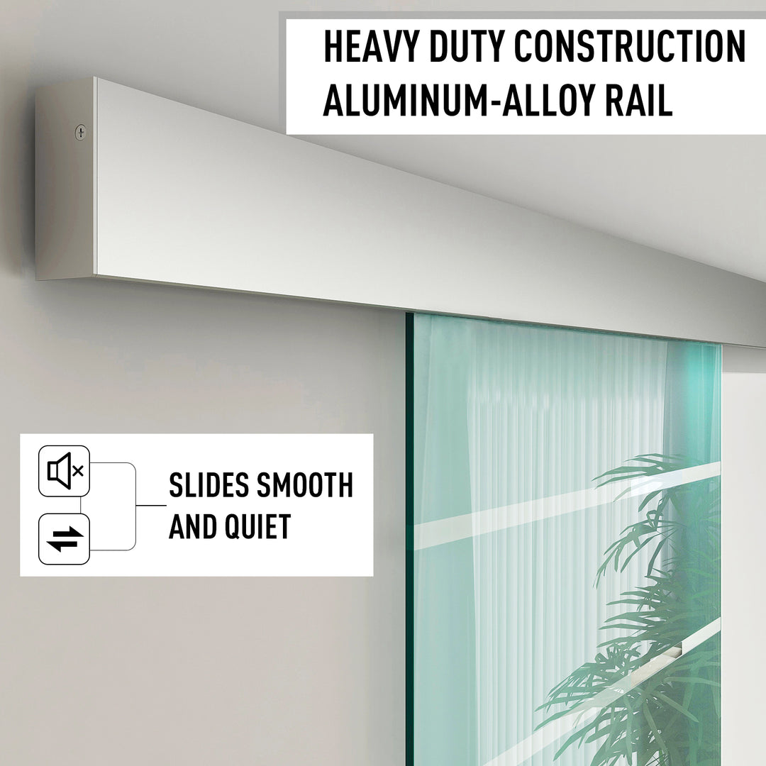 90cm Sliding Glass Door with Hardware Track Kit, Frosted Tempered Glass with Stripe Pattern, Round Handle