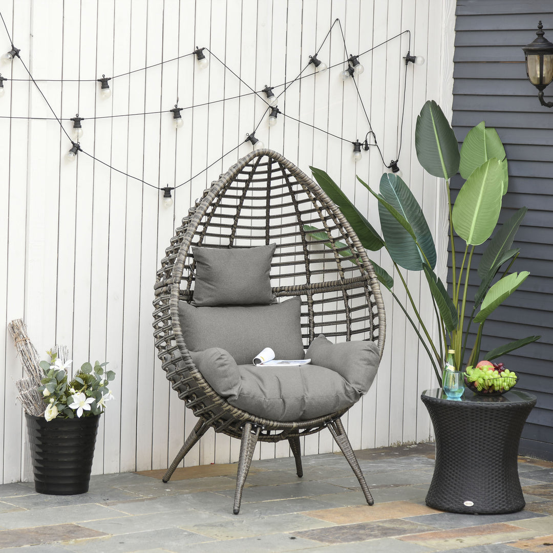 Teardop PE Wicker Rattan Chair w/ Thick Cushions 4 Legs Outdoor Seat Egg Garden