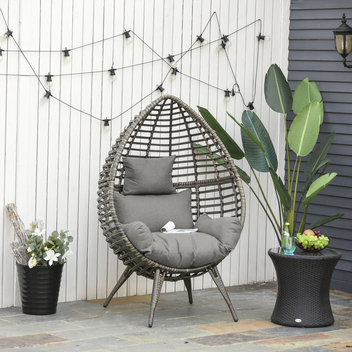 Teardop PE Wicker Rattan Chair w/ Thick Cushions 4 Legs Outdoor Seat Egg Garden