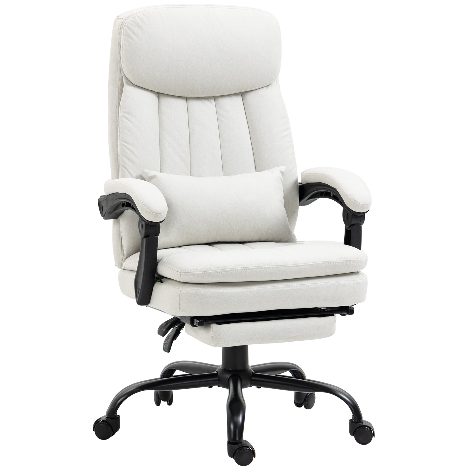 Office Chair, Ergonomic Desk Chair with 6-Point Vibration Massage and Lumbar Heating, Computer Chair with Lumbar Support Pillow, 155° Reclining Back and Footrest, Cream White