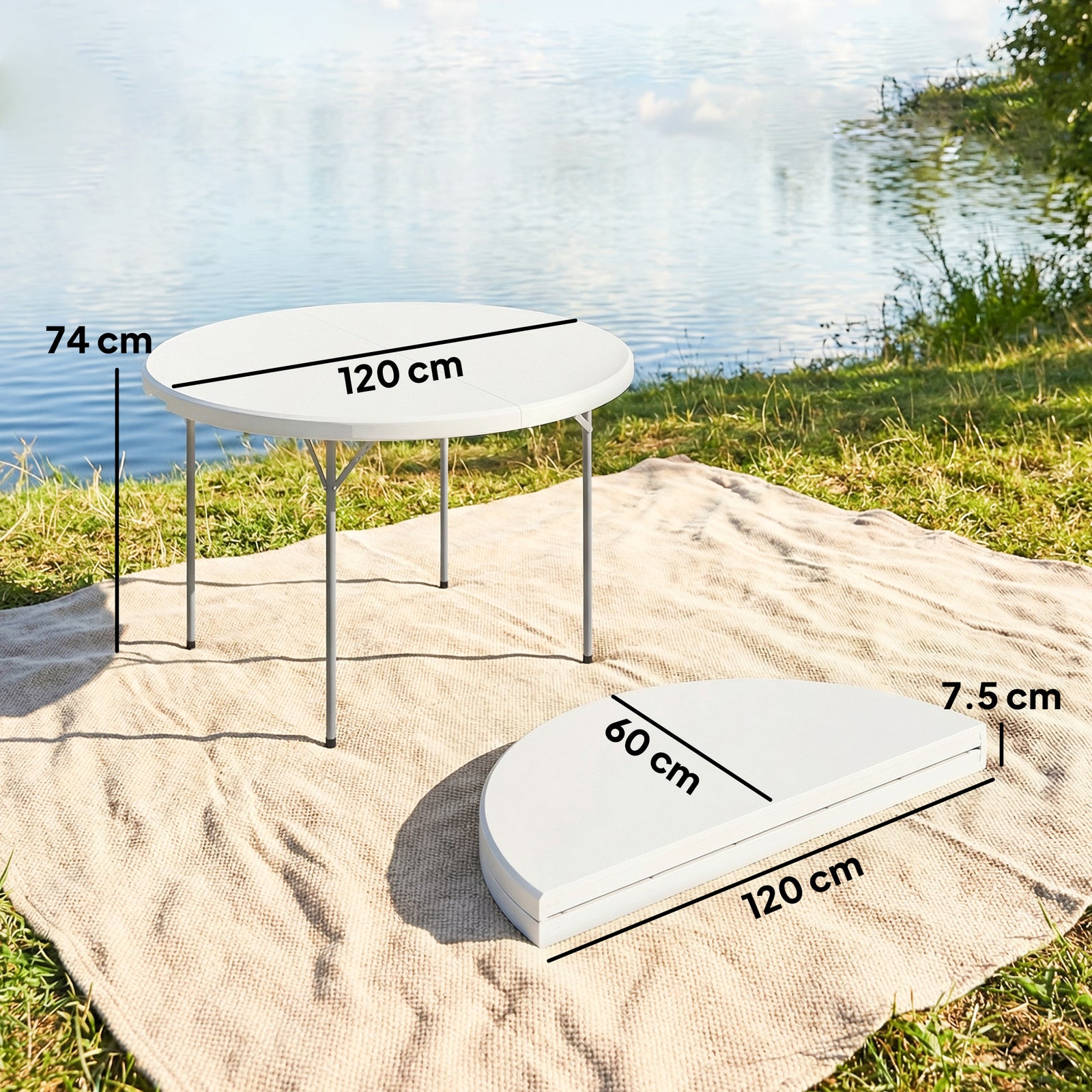 4ft Folding Picnic Table, Camping Table with Non-slip Foot Pads and Me