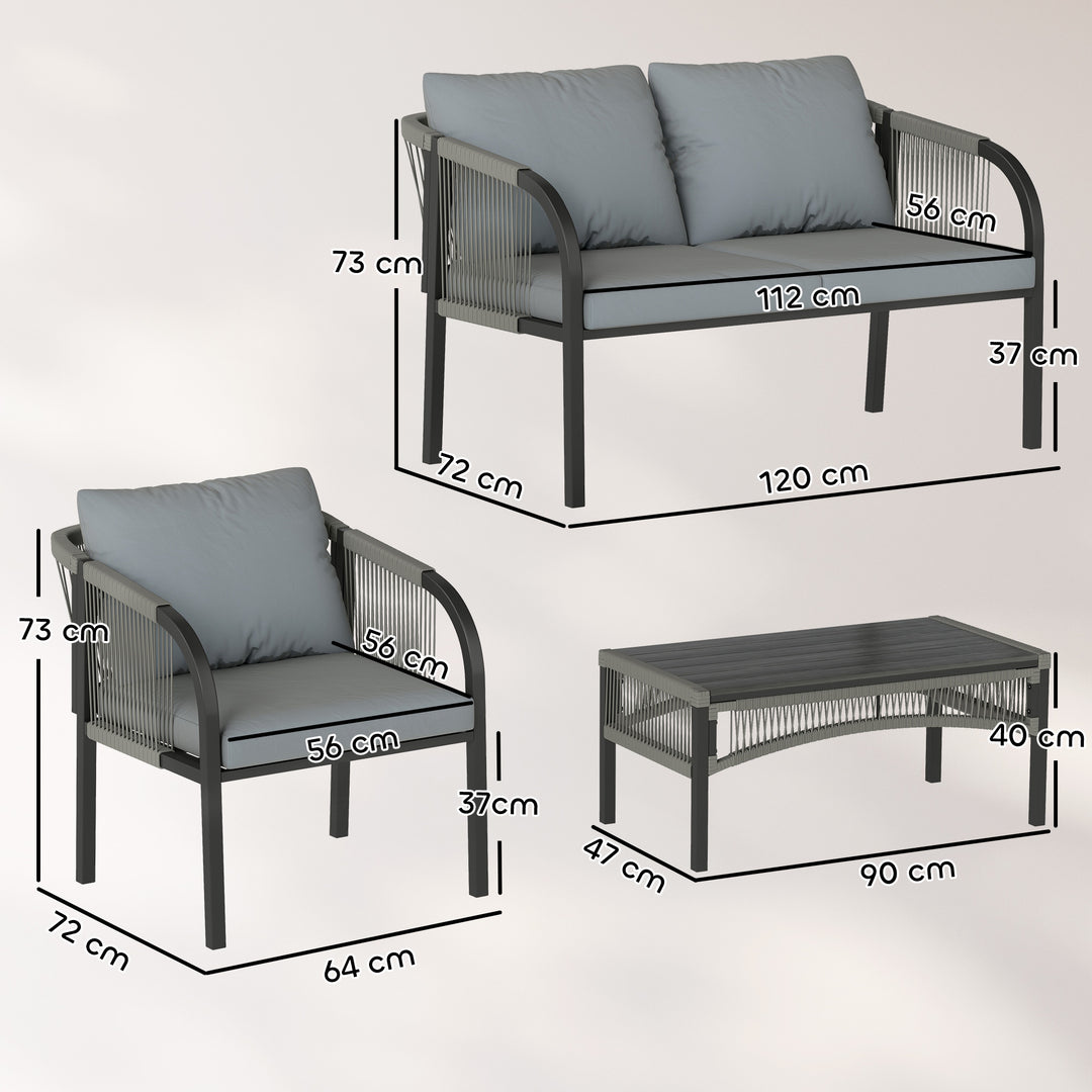 4 Piece Rattan Garden Furniture Set with Loveseat, Armchairs, Table, S