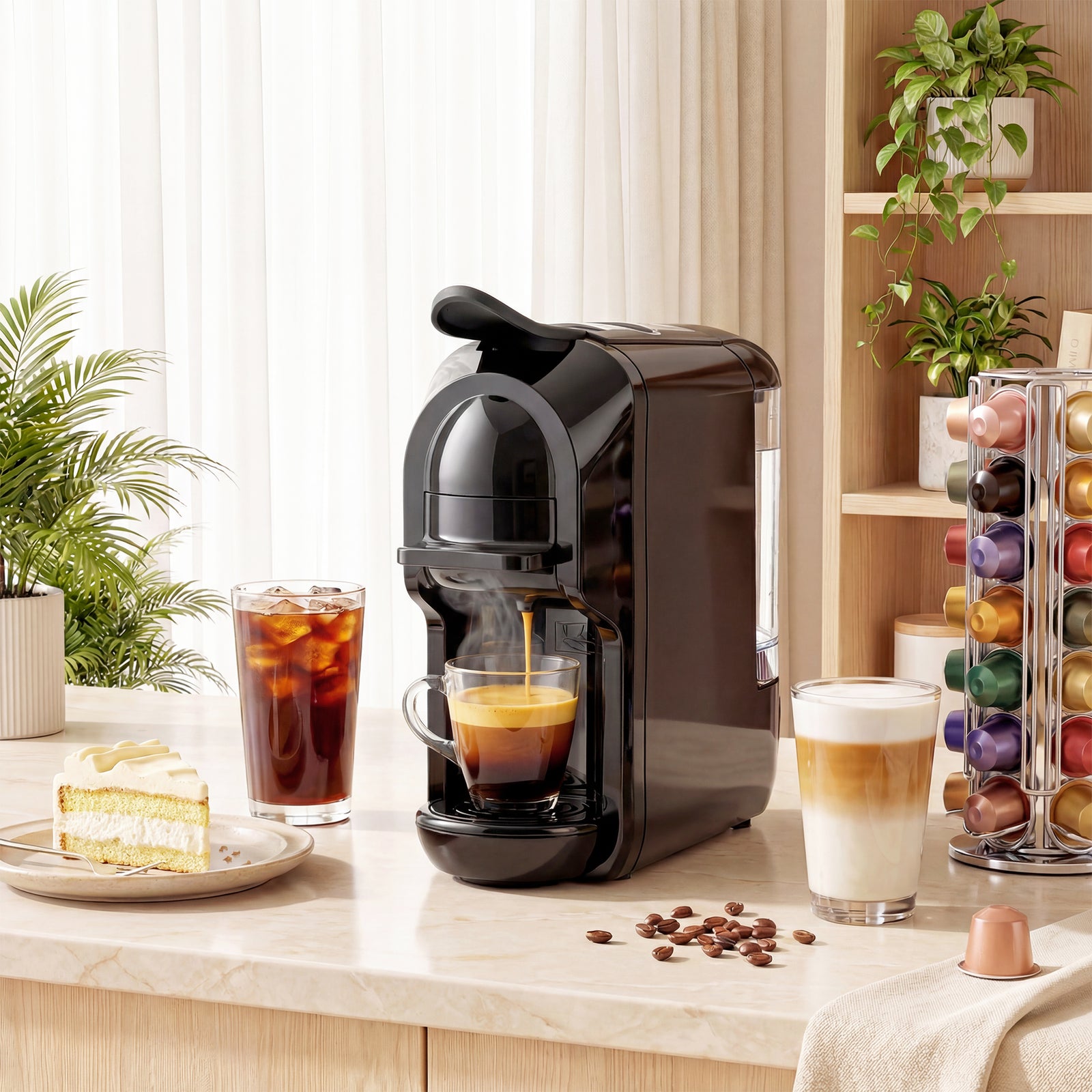 Pod Coffee Machine for Nespresso, Dolce Gusto Capsule & Ground Coffee,