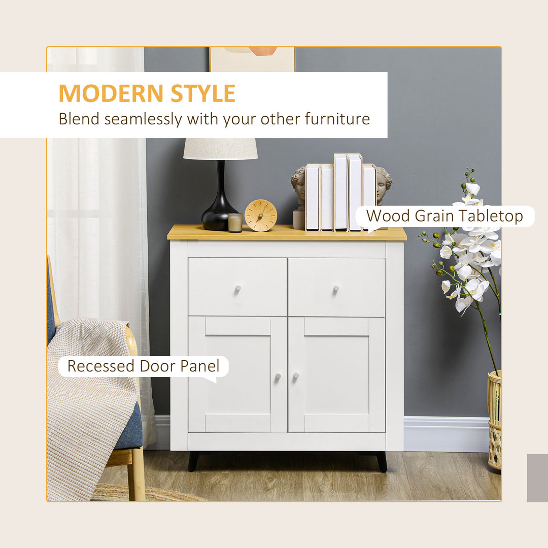 Sideboard Storage Cabinet, Modern Kitchen Cupboard with Double Doors and Drawers for Dining Room, Living Room and Entryway, White