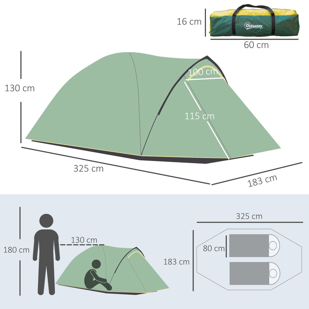 MCL Dome Tent for 2 Person Camping Tent with Large Windows, Waterproof Green and Yellow