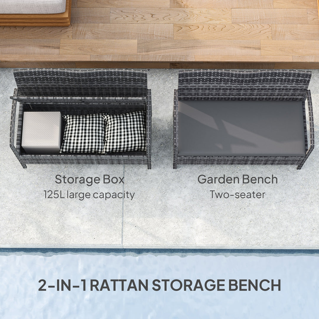 125L Storage Garden Bench, with Cushion - Grey