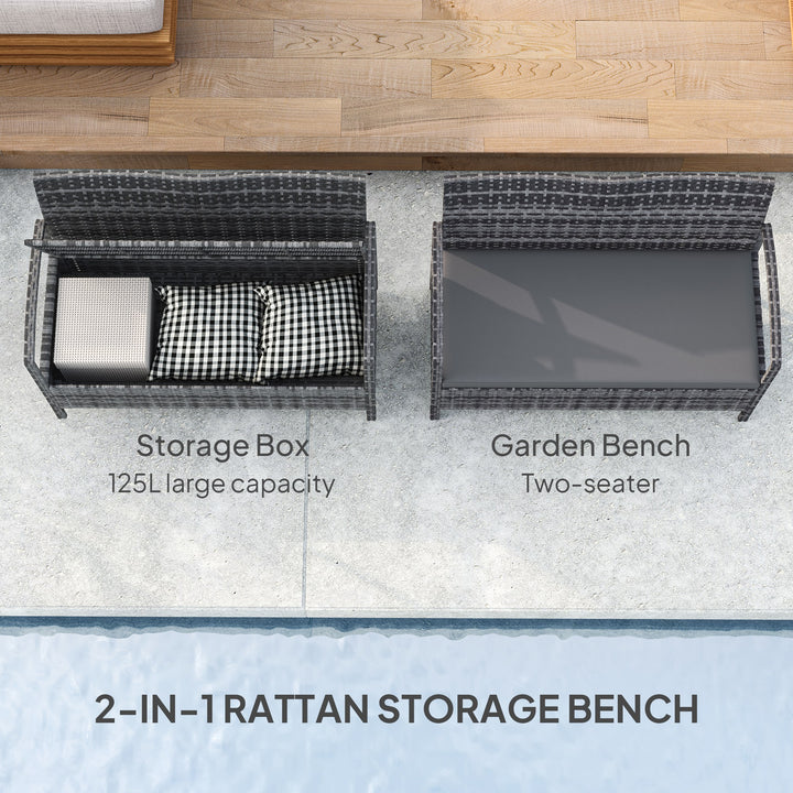 125L Storage Garden Bench, with Cushion - Grey