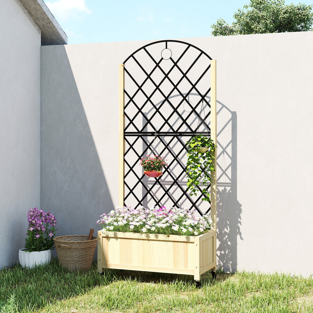 Raised Garden Bed with Metal Trellis, Wooden Elevated Planter Box with