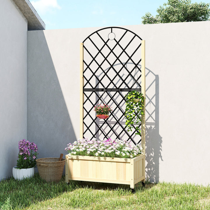 Raised Garden Bed with Metal Trellis, Wooden Elevated Planter Box with