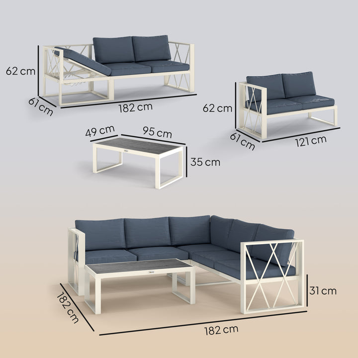 Four-Piece L Shaped Garden Furniture Set with 5-Level Adjustable Lounger - Grey