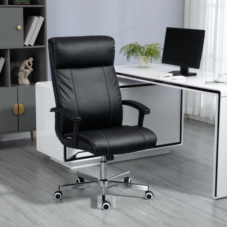 Massage Office Chair, PU Desk Chair with 6 Point Massage, High Back Computer Chair with Metal Legs, Thick Seat, Remote Control and Adjustable Height, Black