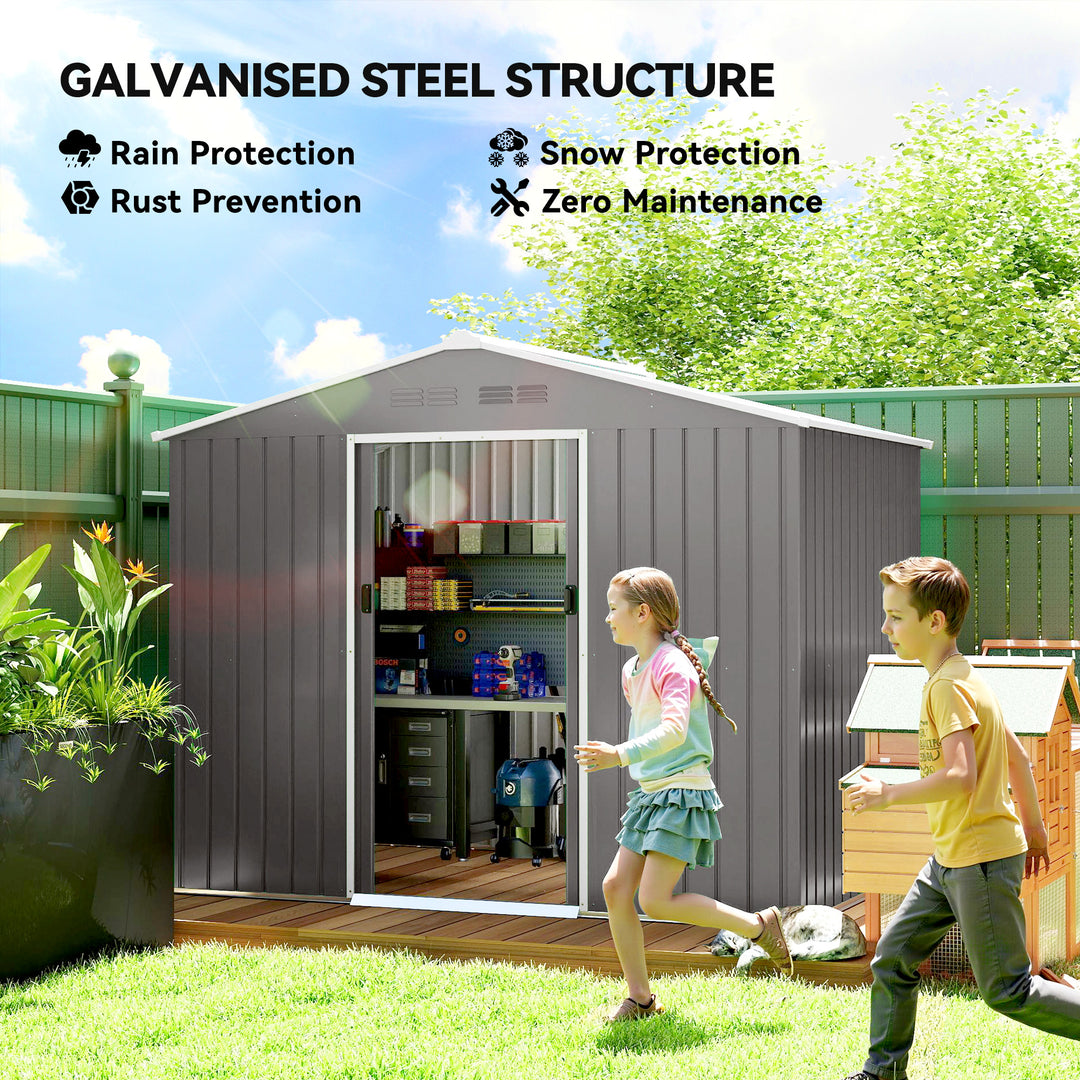 8 x 6ft Galvanised Steel Shed, with Double Door - Light Grey