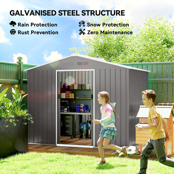 8 x 6ft Galvanised Steel Shed, with Double Door - Light Grey