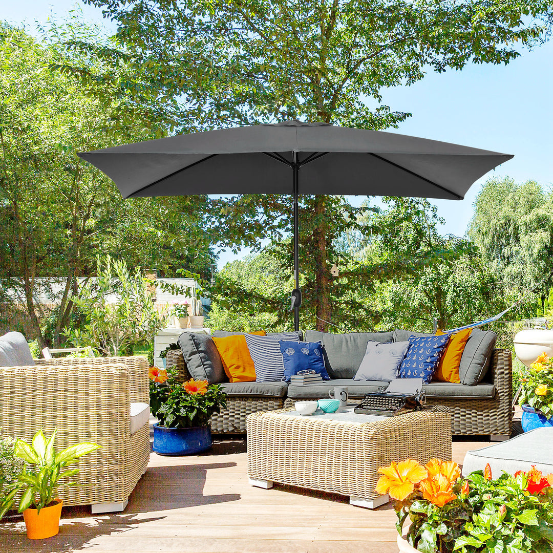 3x2m Patio Parasol Garden Umbrellas Canopy with Aluminium Tilt Crank Rectangular Sun Shade Steel, Black