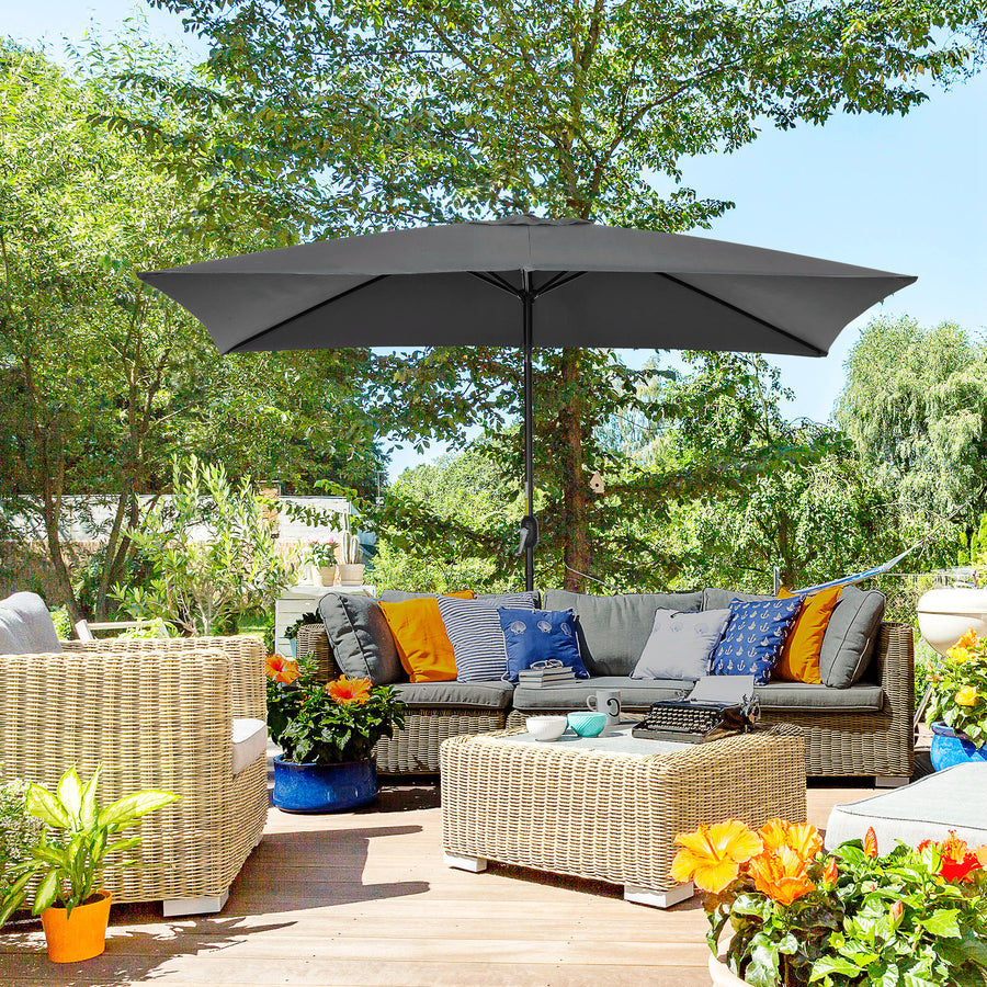 3x2m Patio Parasol Garden Umbrellas Canopy with Aluminium Tilt Crank Rectangular Sun Shade Steel, Black