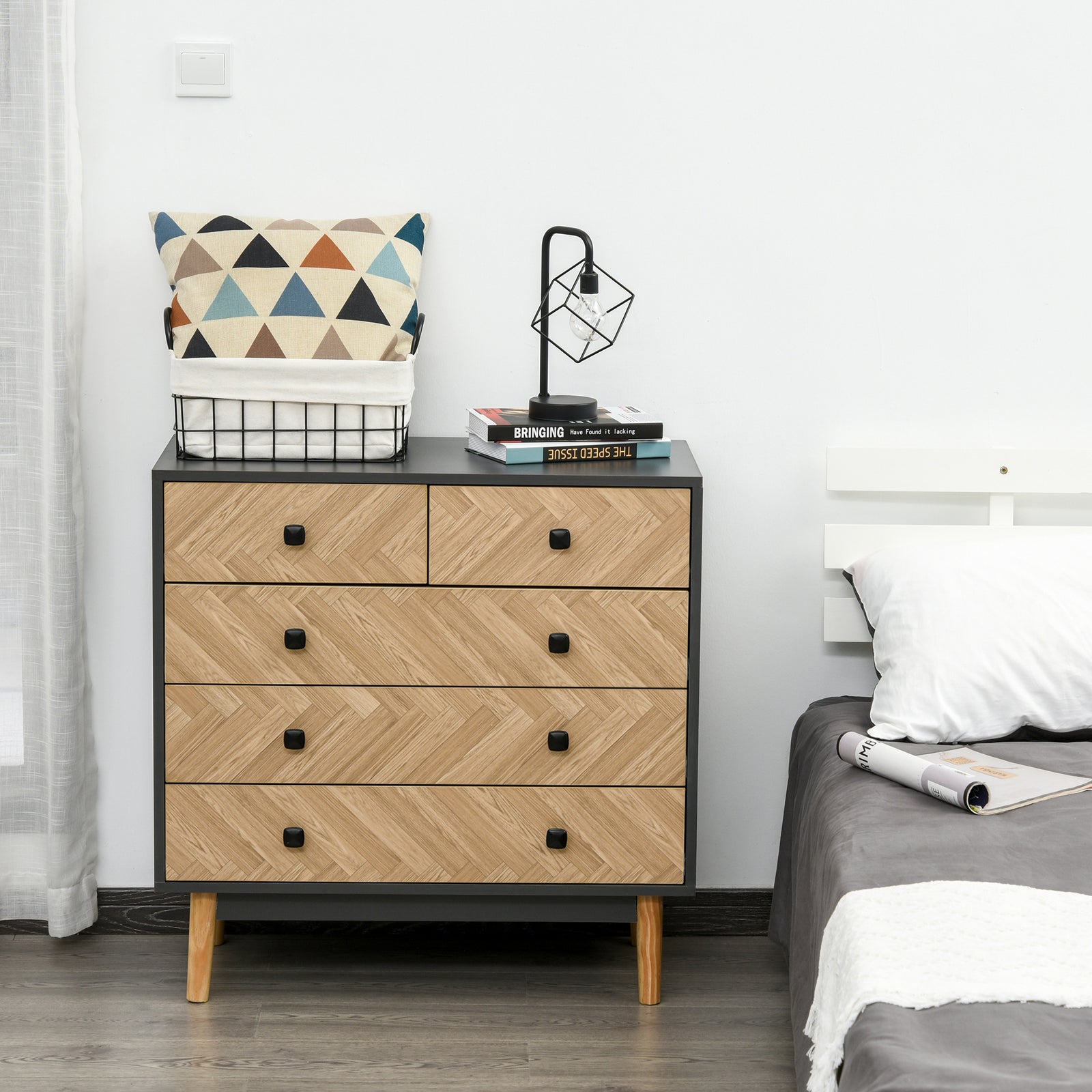 Chest of Drawers, 5 Drawer Storage Cabinet Sideboards with Metal Handles Freestanding Dresser for Bedroom, Living Room
