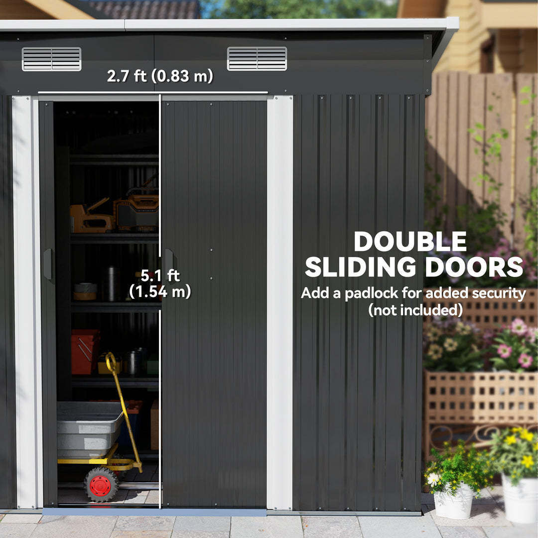 7 x 4ft Outdoor Storage Shed with Foundation Kit, Lean to Metal Garden Shed for Log, Rubbish Bin, Tool, Lawnmower, Bike, Patio and Lawn Use, Black