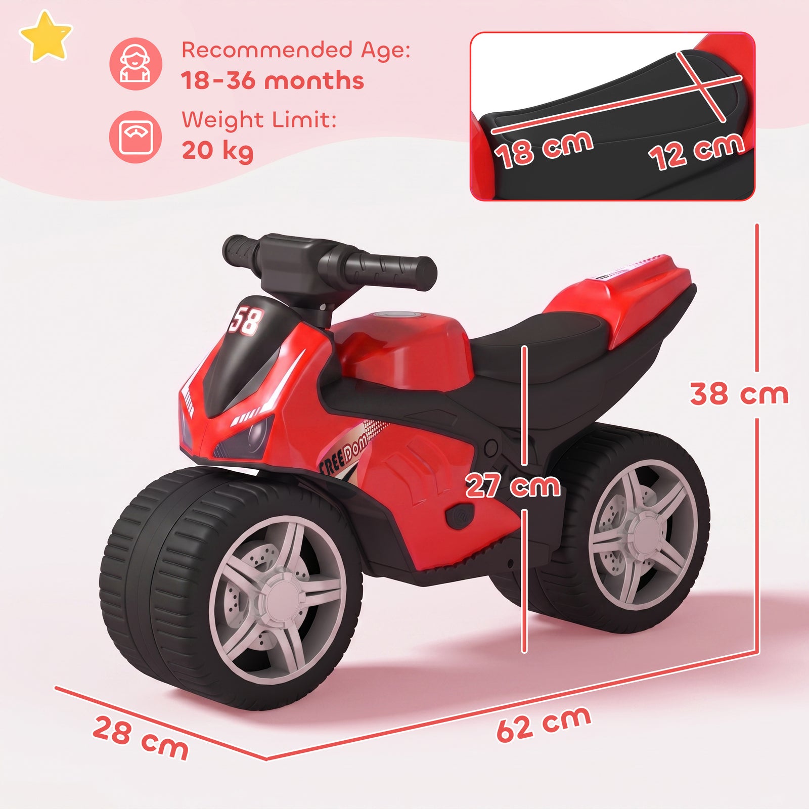Balance Bike with Music Extra-Wide Wheels Toddler Bike for Boys Girls 