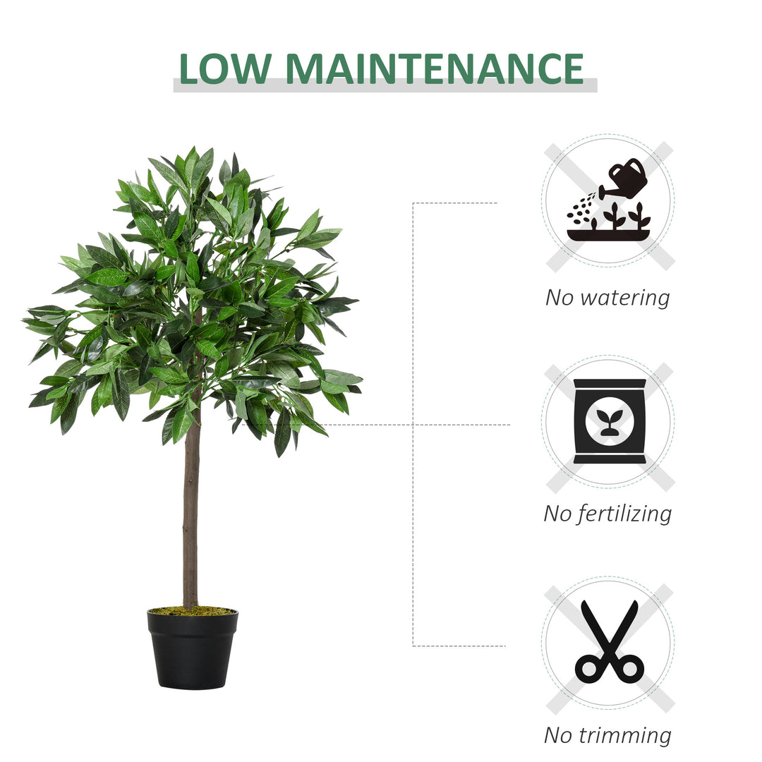 Artificial Bay Laurel Topiary Trees w/ Pot Fake, Set Of 2 90cm/3FT Indoor Greenery Plant Home Office Garden Decor Green