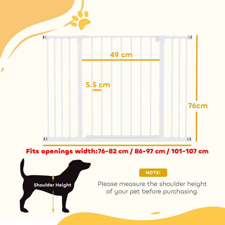 Dog Gate Pet Safety Gate Stair Barrier Pressure Fit Adjustable 76-82/86-97/101-107 cm, White