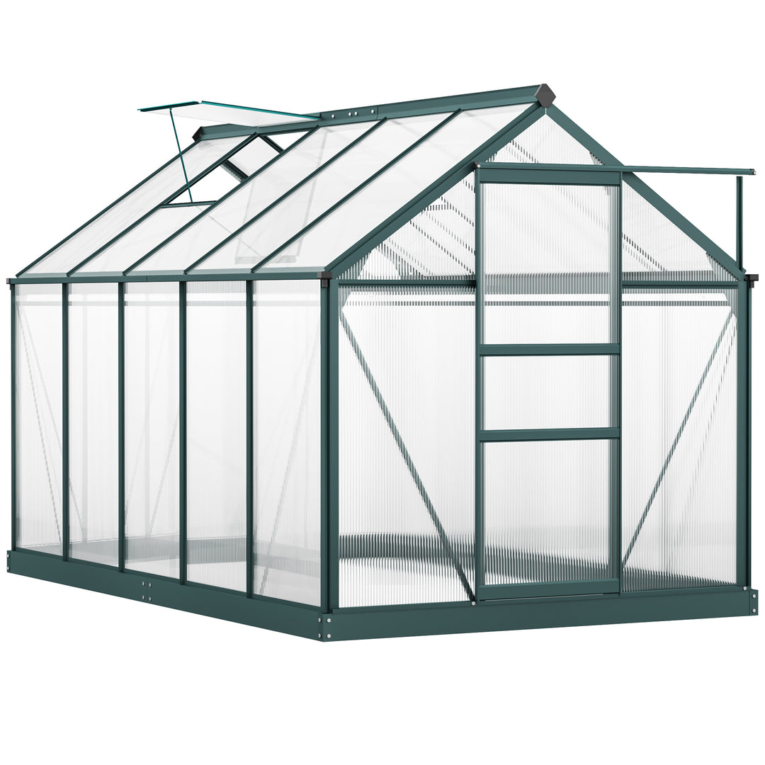 MCL 6 x 10ft Polycarbonate Greenhouse, Large Walk-In Green House with Slide Door and Window, Garden Plants Grow House with Aluminium Frame and Foundation, Dark Green