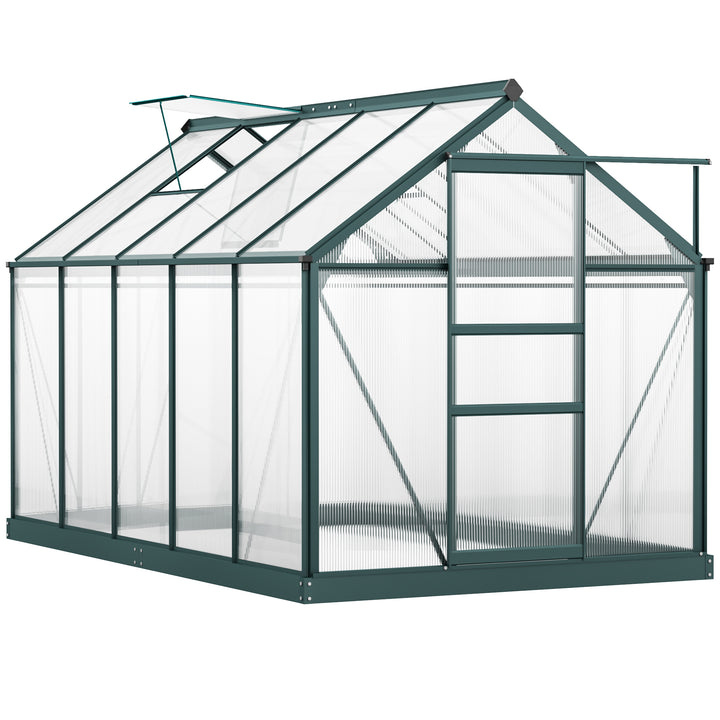 MCL 6 x 10ft Polycarbonate Greenhouse, Large Walk-In Green House with Slide Door and Window, Garden Plants Grow House with Aluminium Frame and Foundation, Dark Green