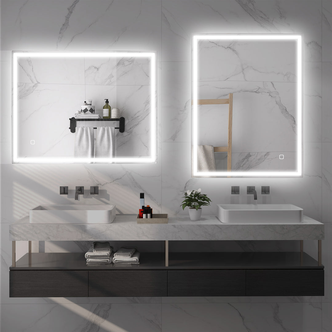 90 x 70cm LED Bathroom Mirror with Lights, Dimmable Makeup Mirror, Vanity Mirror with 3 Colour, Smart Touch, Anti-Fog