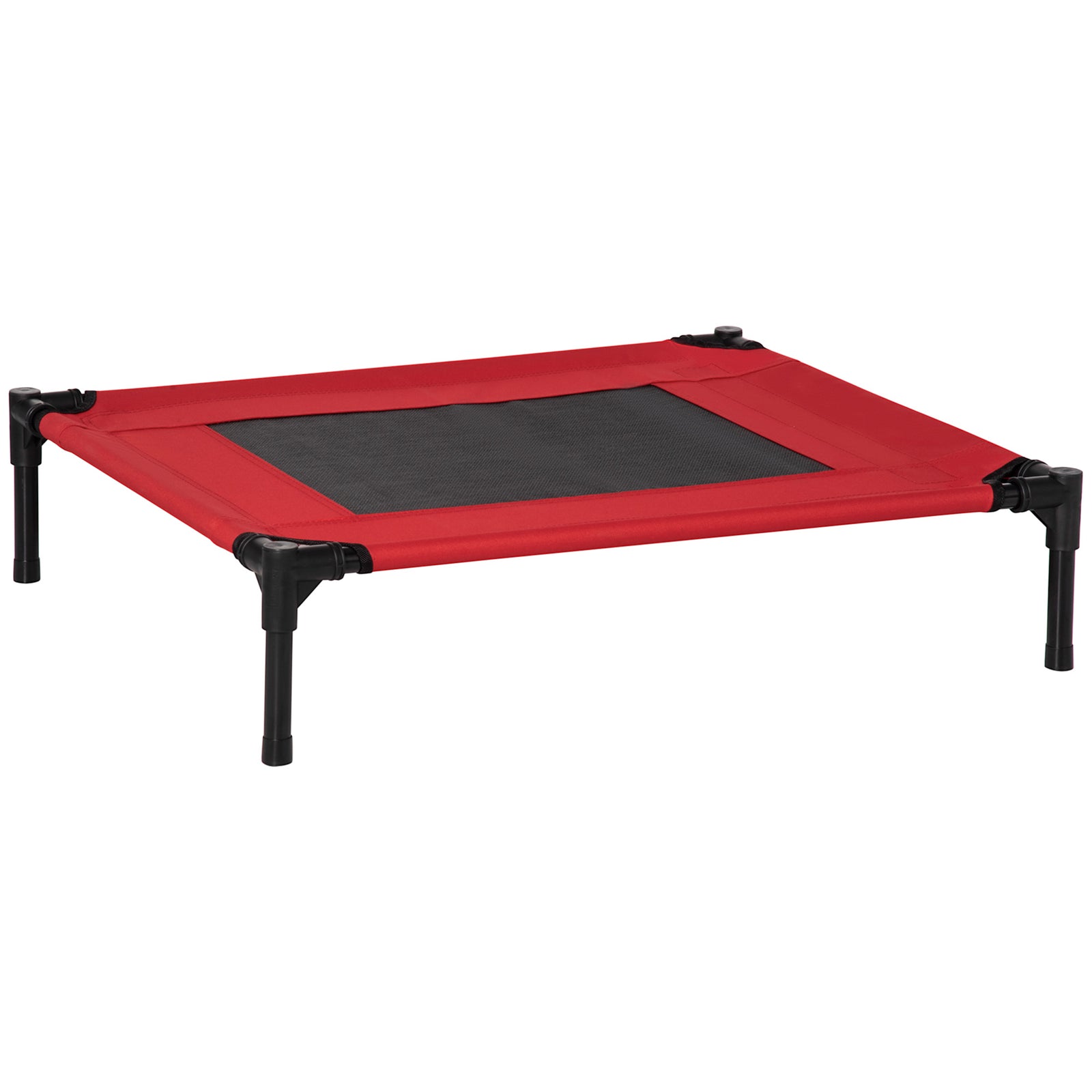 Raised Dog Bed Cat Elevated Lifted Portable Camping w/ Metal Frame Black and Red (Medium)