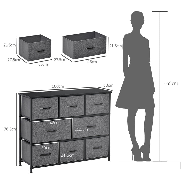 MCL Chest of Drawers with 8 Foldable Drawers, 3-Tier Fabric Bedroom Dresser, Clothes Storage Unit for Bedroom Living Room, Dark Grey