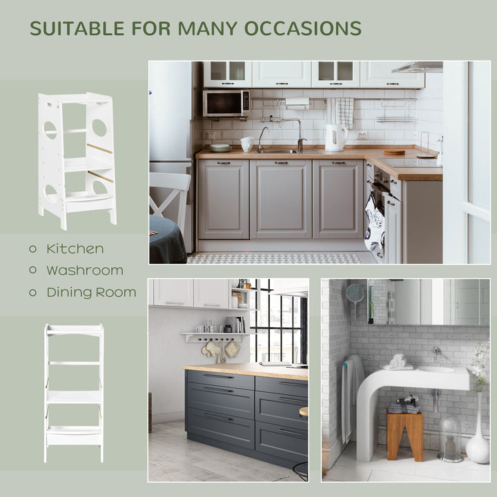 MCL Toddler Step Stool Kids Adjustable Standing Tower with Safety Rail for Kitchen Counter White