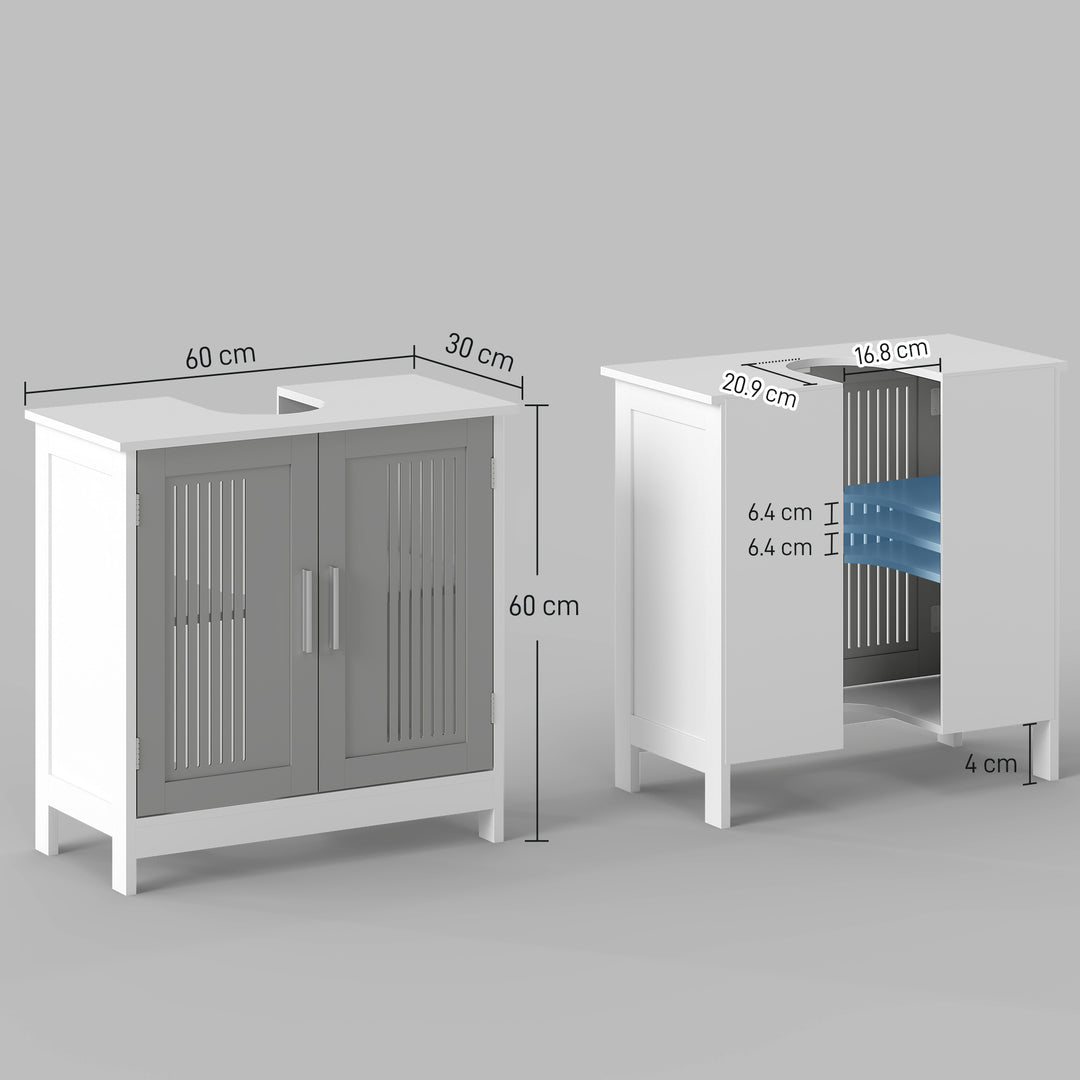 MCL Modern Under Sink Cabinet with 2 Doors, Bathroom Vanity Unit, Pedestal Under Sink Design, Storage Cupboard with Adjustable Shelves, Grey