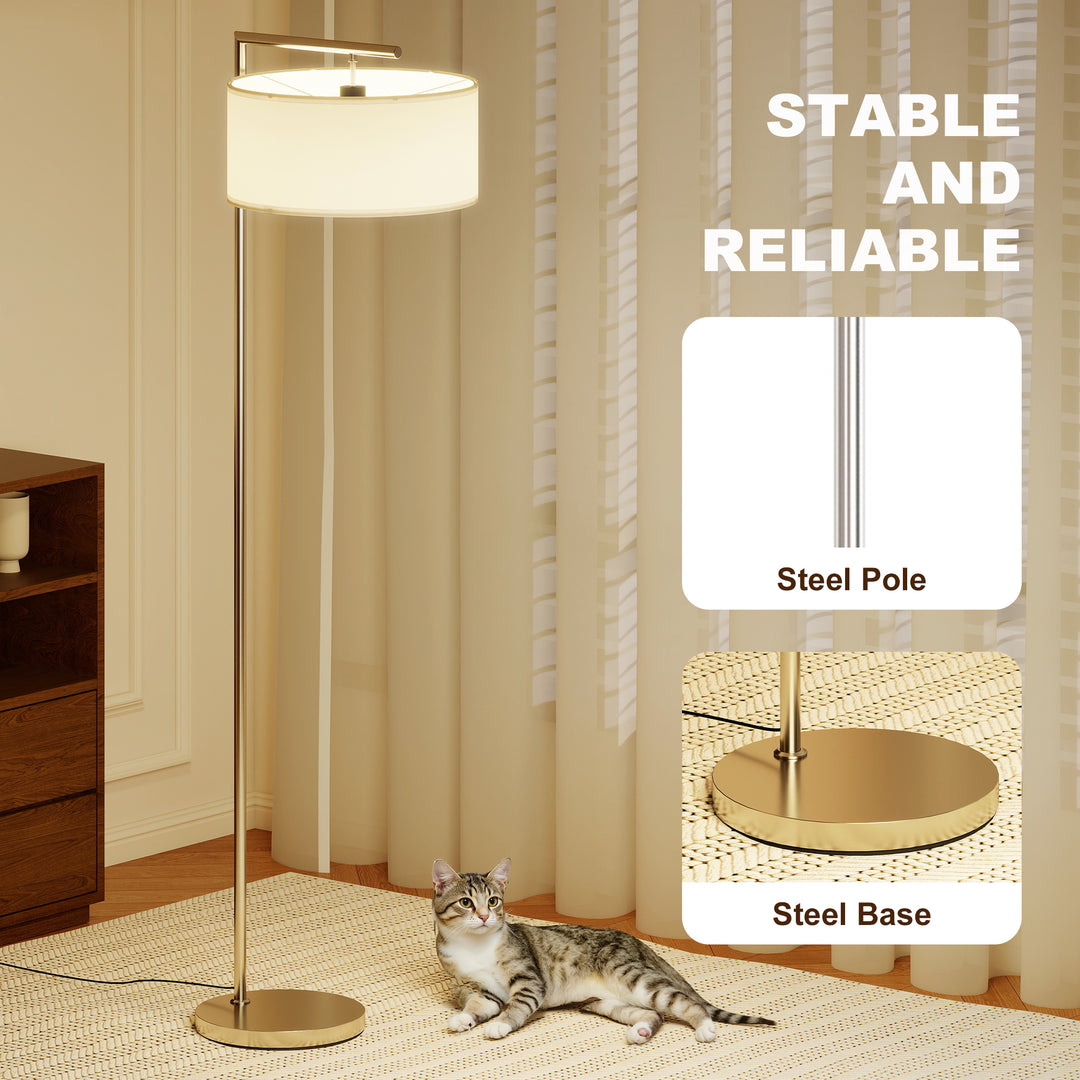 Floor Lamp, Modern Standing Lamp with Linen Lampshade, Round Base for 