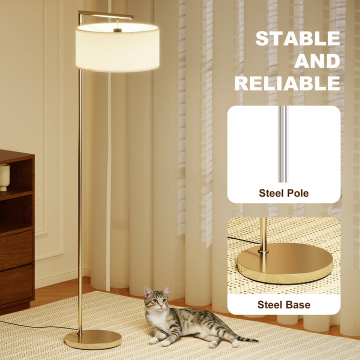 Floor Lamp, Modern Standing Lamp with Linen Lampshade, Round Base for 