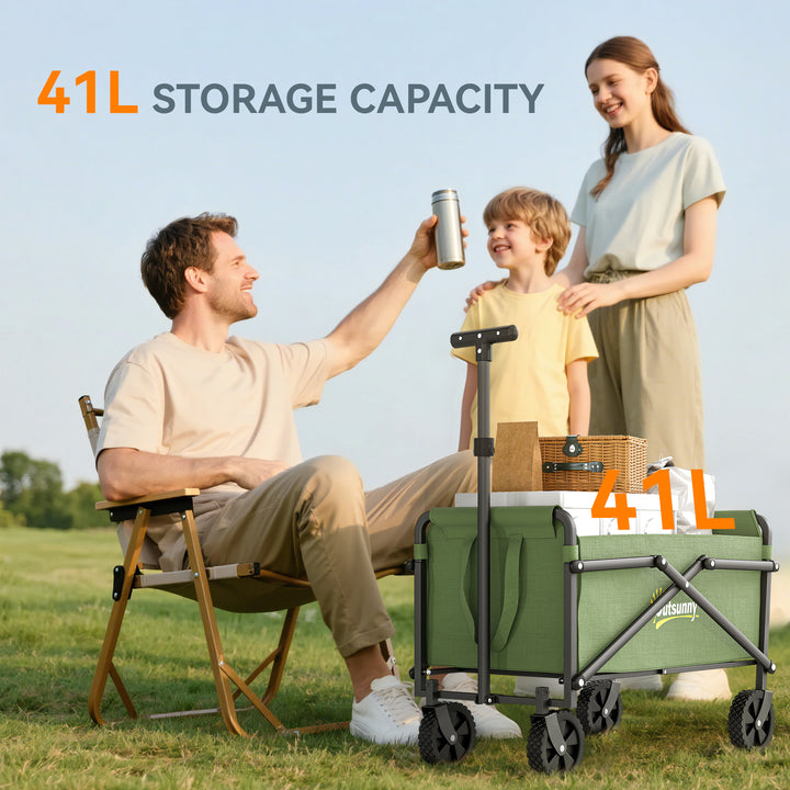 41L Festival Trolley on Wheels, Small Garden Folding Trolley Cart, 60kg Heavy Duty Collapsible Folding Wagon with Adjustable Handle and Carrying Bag for Beach, Camping, Festival, Green