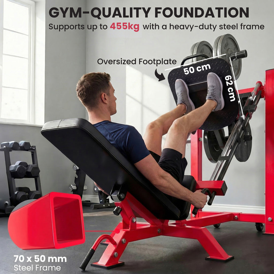 Leg Press Machine with Wheels and Calf Block, Adjustable Squat Machine