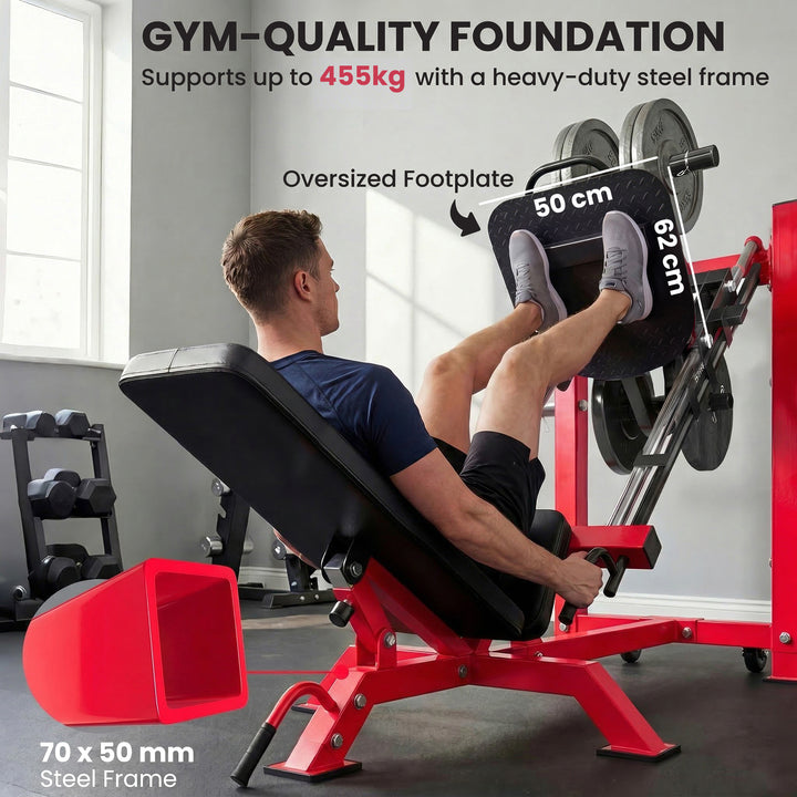 Leg Press Machine with Wheels and Calf Block, Adjustable Squat Machine
