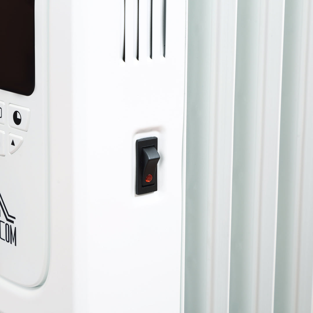 MCL 1500W Digital Oil Filled Radiator, 7 Fin, Portable Electric Heater with LED Display, Built-in Timer, 3 Heat Settings, Safety Cut-Off and Remote Control, White