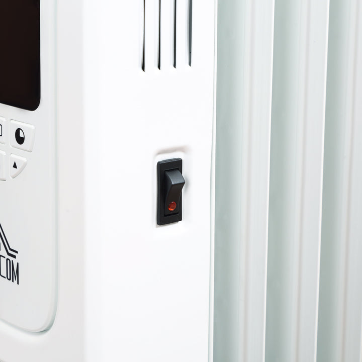 MCL 1500W Digital Oil Filled Radiator, 7 Fin, Portable Electric Heater with LED Display, Built-in Timer, 3 Heat Settings, Safety Cut-Off and Remote Control, White