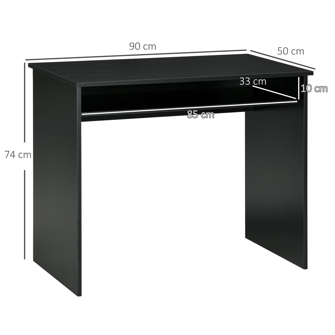 Modern Computer Desk, Home Office Table, Small Writing Desk with Storage Shelf, 90 x 50cm, Black Wood Grain