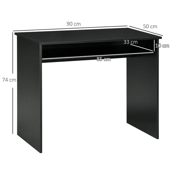 Modern Computer Desk, Home Office Table, Small Writing Desk with Storage Shelf, 90 x 50cm, Black Wood Grain