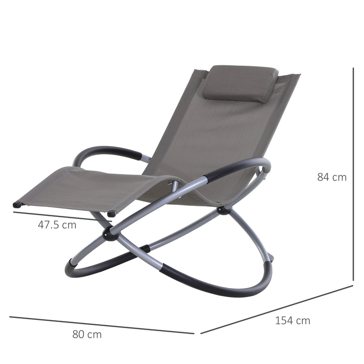 Outdoor Orbital Lounger Zero Gravity Patio Chaise Sun Lounger Foldable Rocking Chair with Pillow, Grey