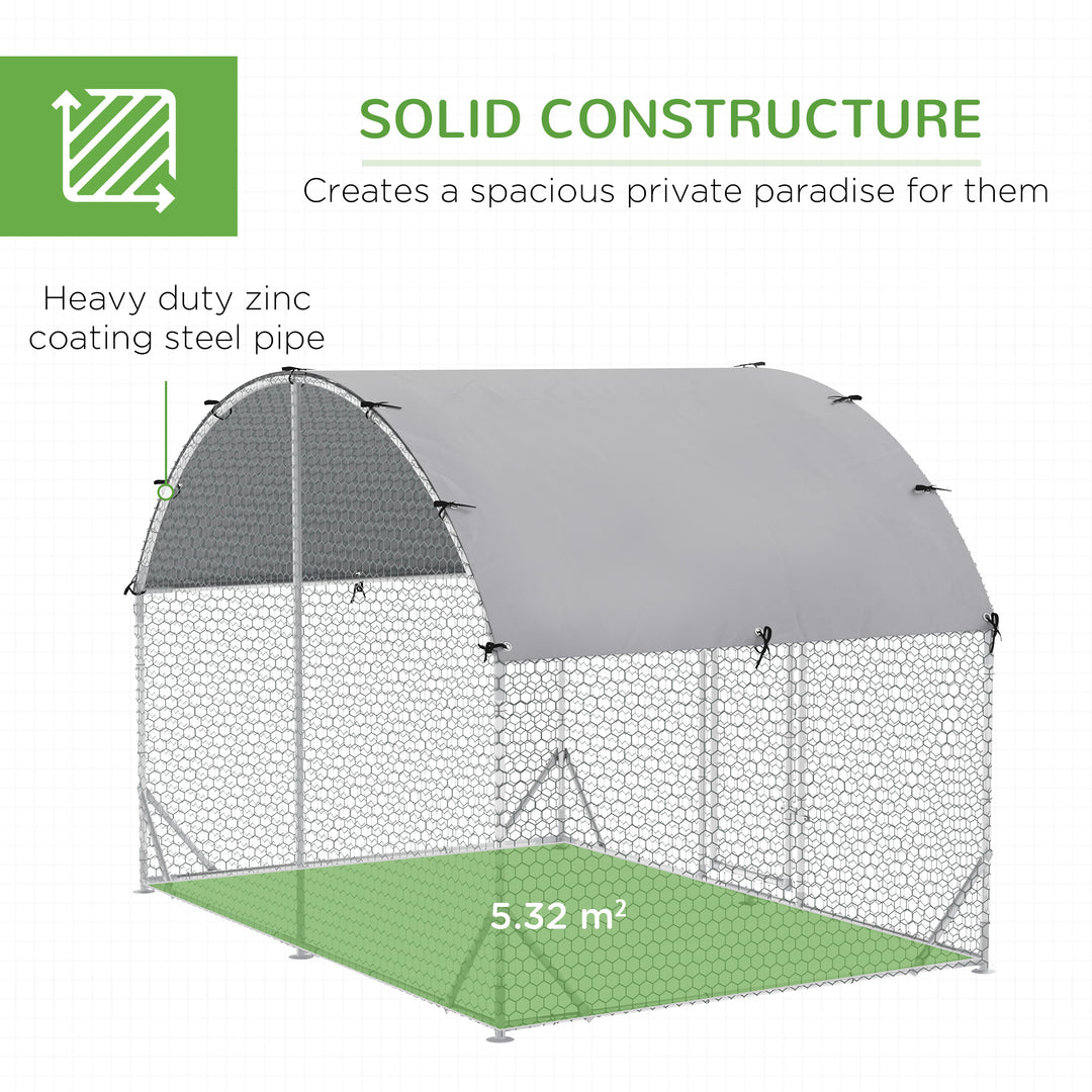 PawHut Walk In Chicken Run, Galvanised Chicken Coop w/ Chicken Activity Shelf, Outdoor Hen Poultry House Cage Rabbit Hutch w/ UV-resistant