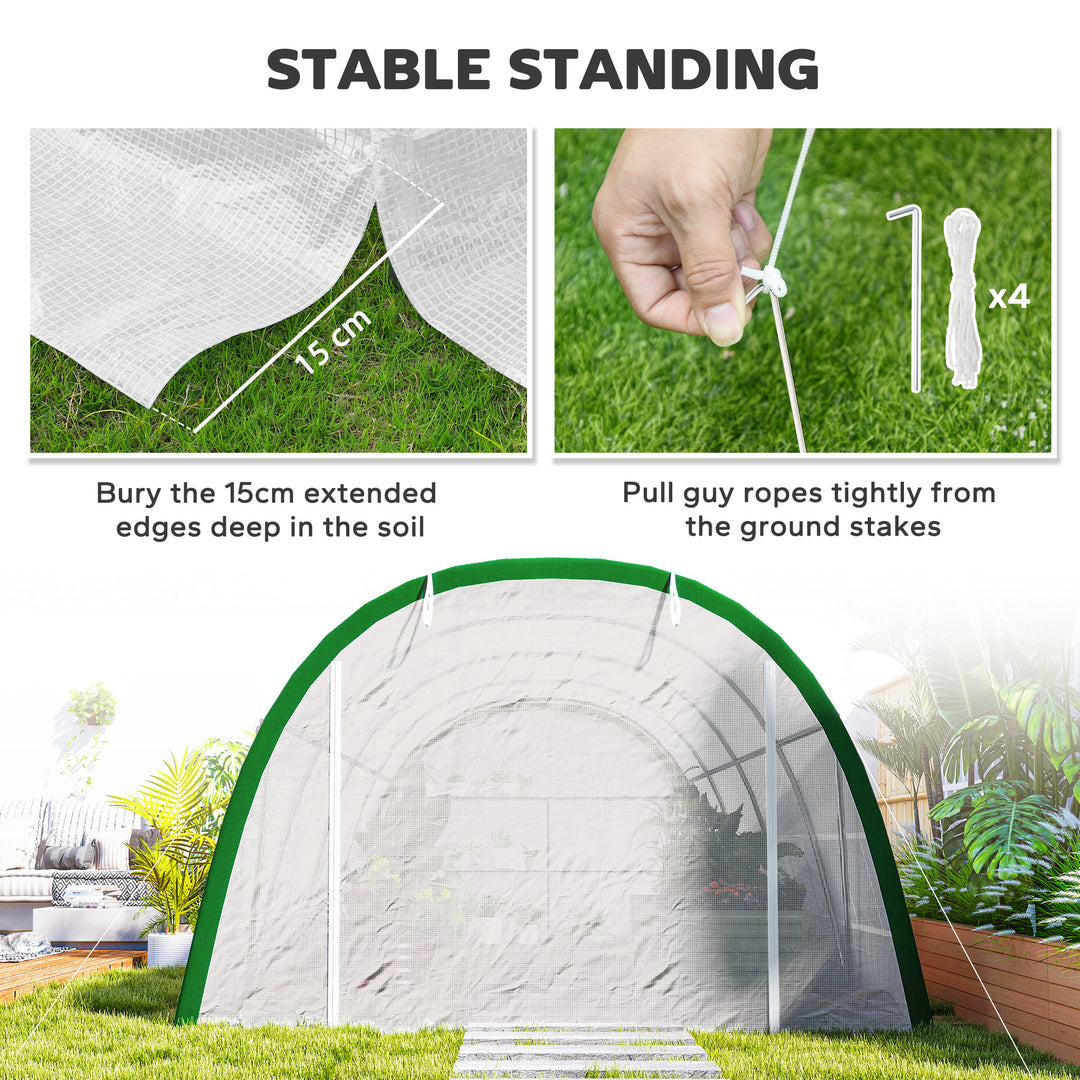 Walk-in Polytunnel Greenhouse Tunnel Warm House Tent with Zipped Doors, 8 Mesh Windows, PE Cover, 6 x 3 m