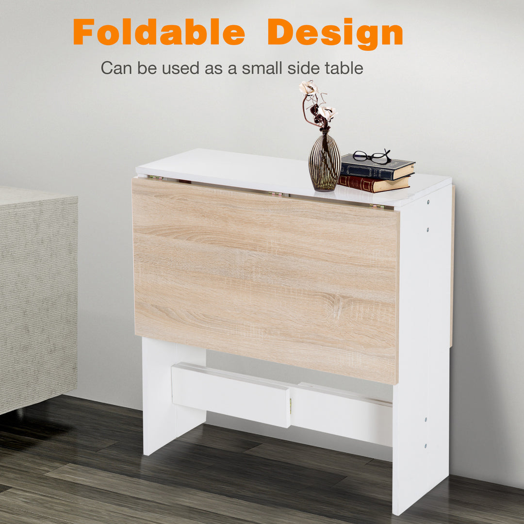 Wooden Folding Dining Table Writing Computer Desk PC Workstation Space Saving Home Office Oak & White