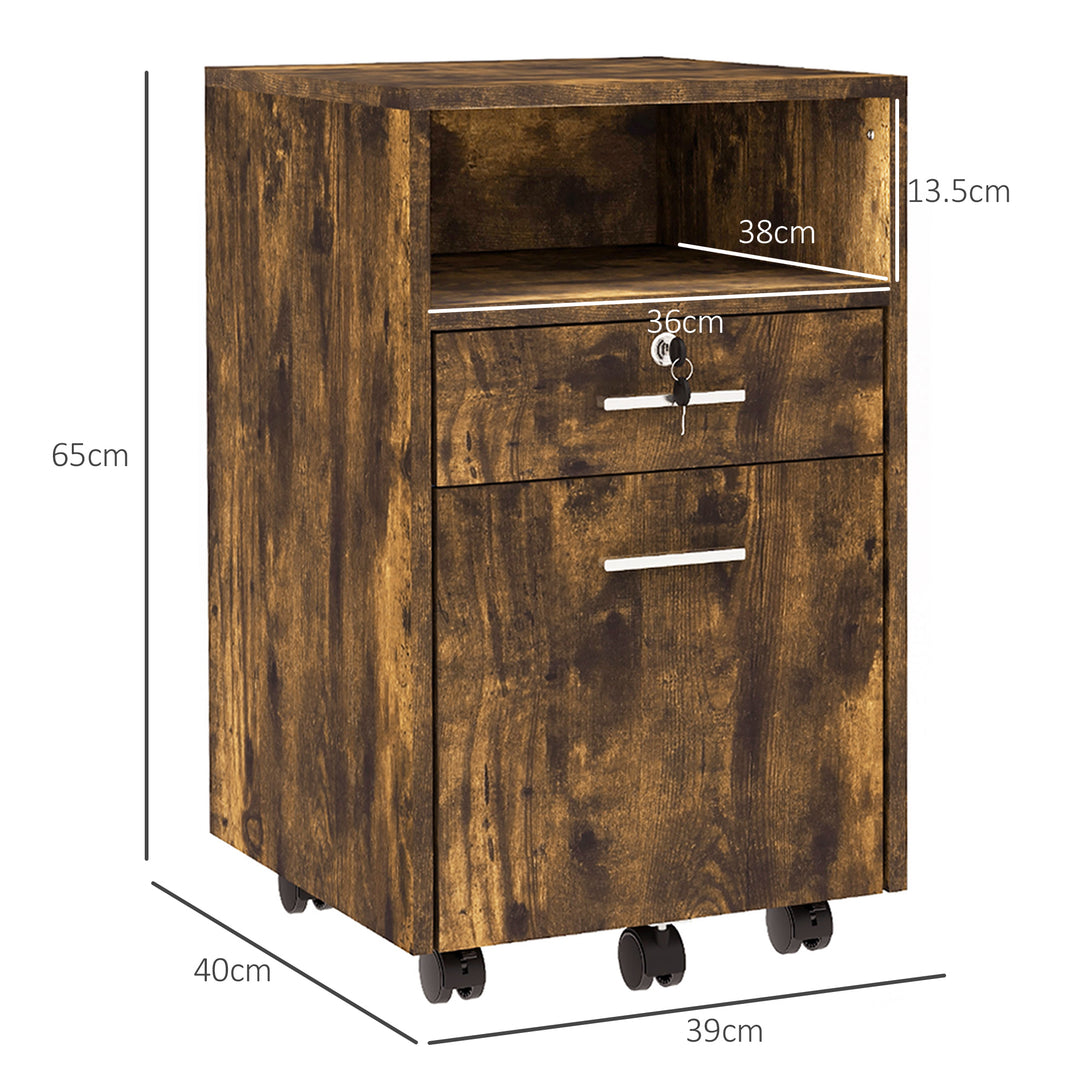 Lockable Two-Drawer Filing Cabinet, with Wheels - Wood-Effect