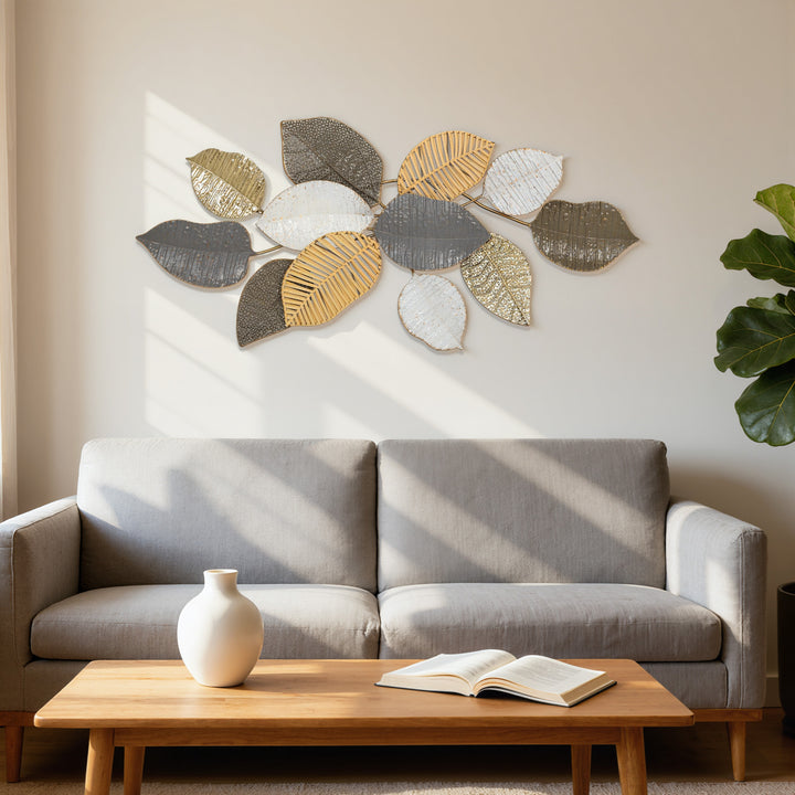 Metal Wall Art, Modern Hanging Wall Decor with Unique Leaf Design for Living Room Bedroom Entryway